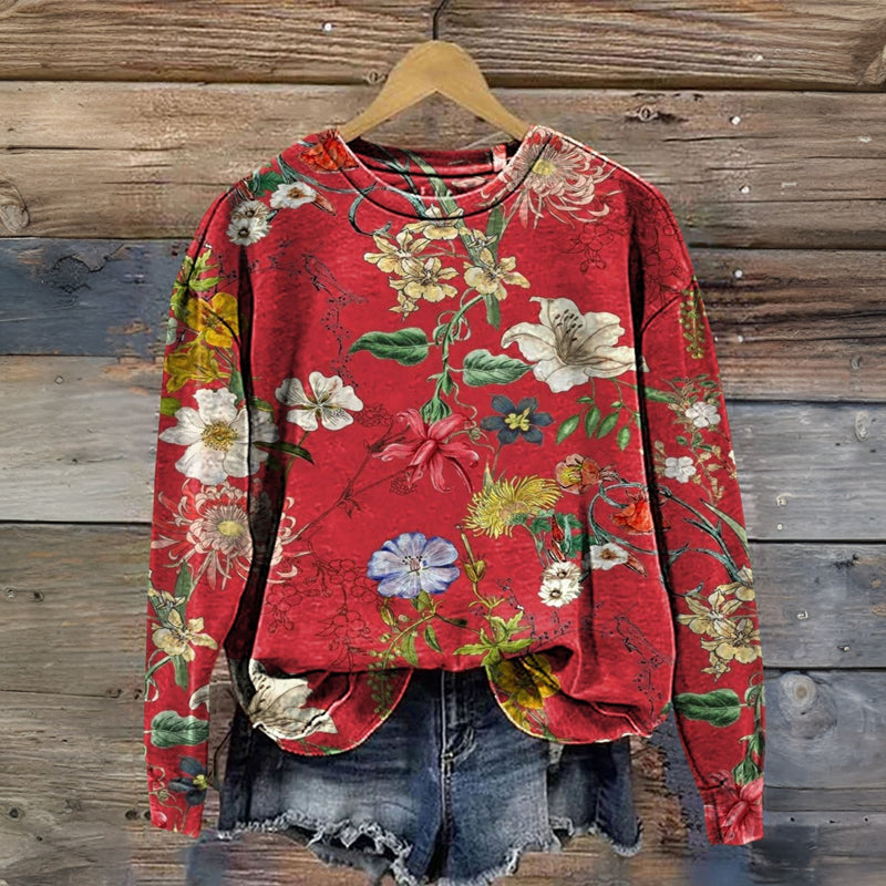 Vintage Sweatshirt Med Blommönster