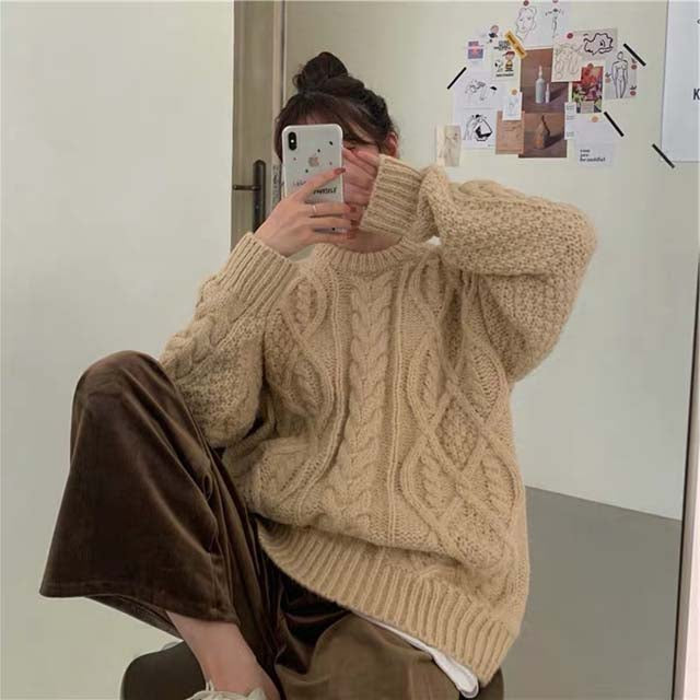 Casual Kabelstickad Tröja