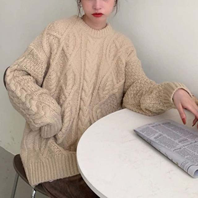 Casual Kabelstickad Tröja