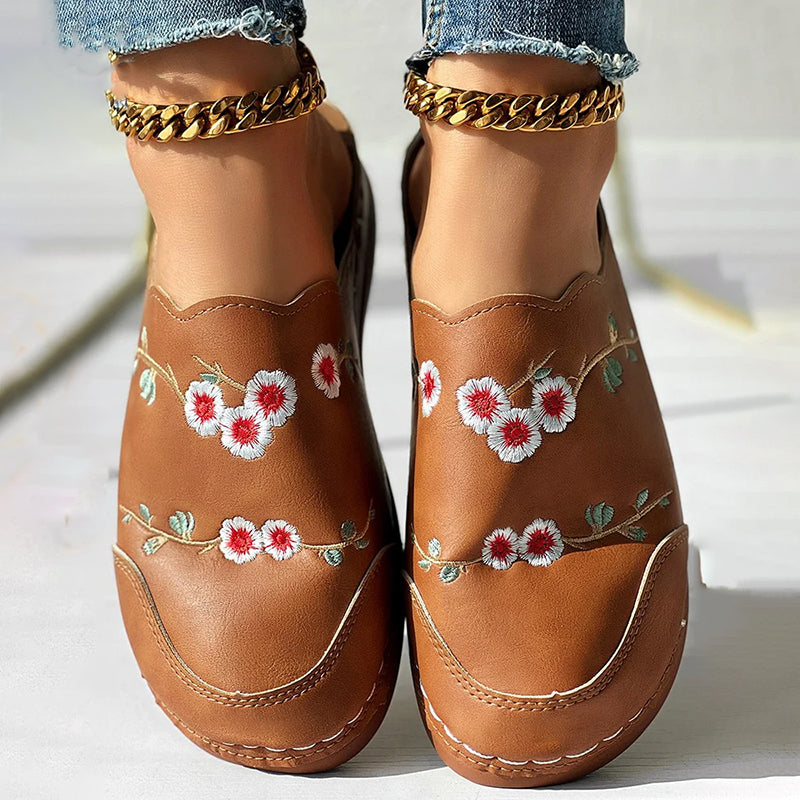 Vintage Blomma Broderade Tofflor