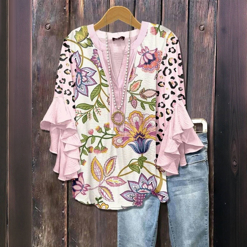 Vintage Blus Med Blommönster