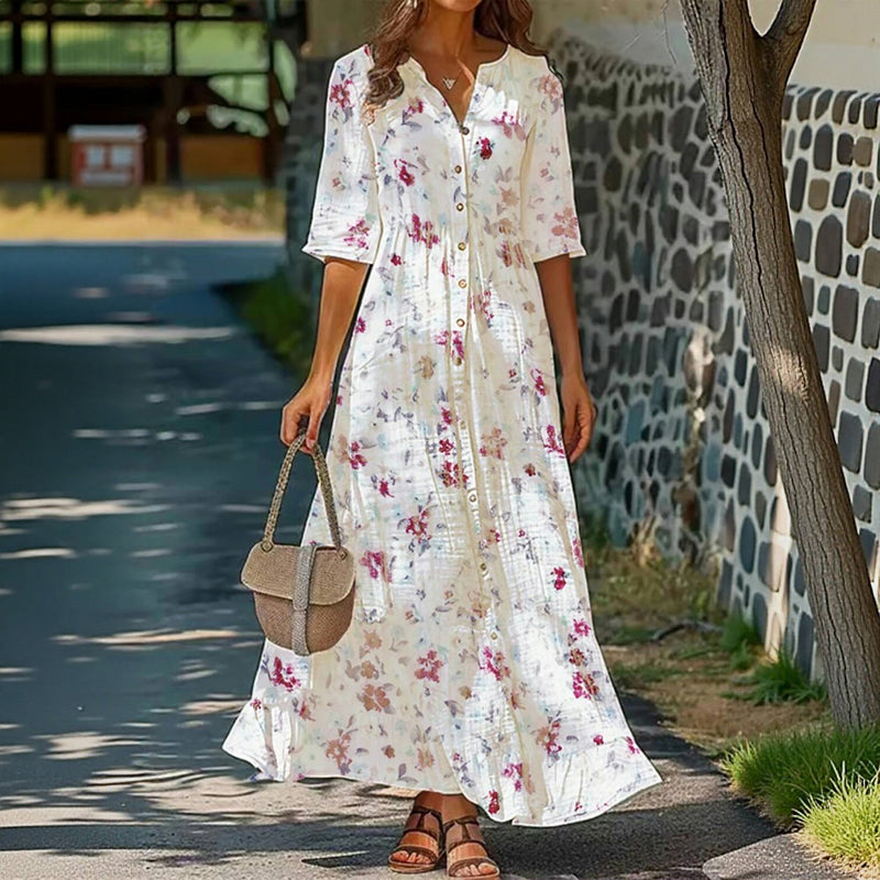 Skjortklänning Med Vintage Blommönster