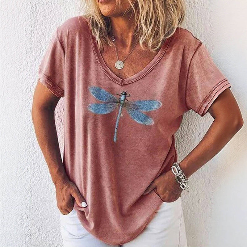 Casual T-Shirt Med Trollsländetryck