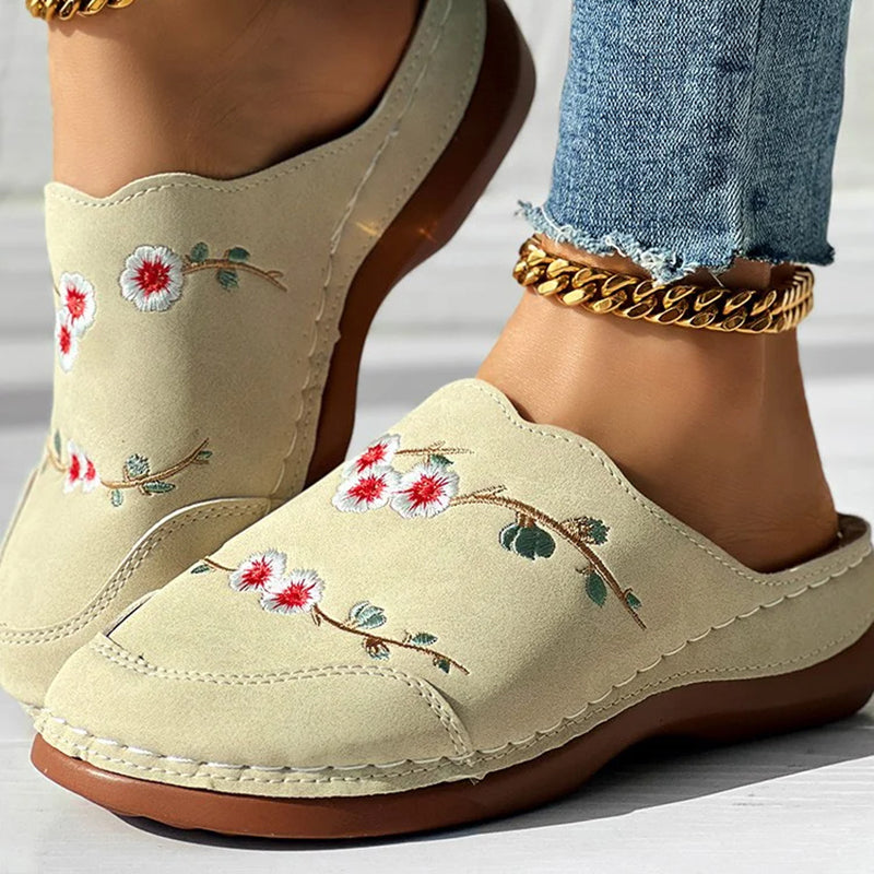 Vintage Blomma Broderade Tofflor