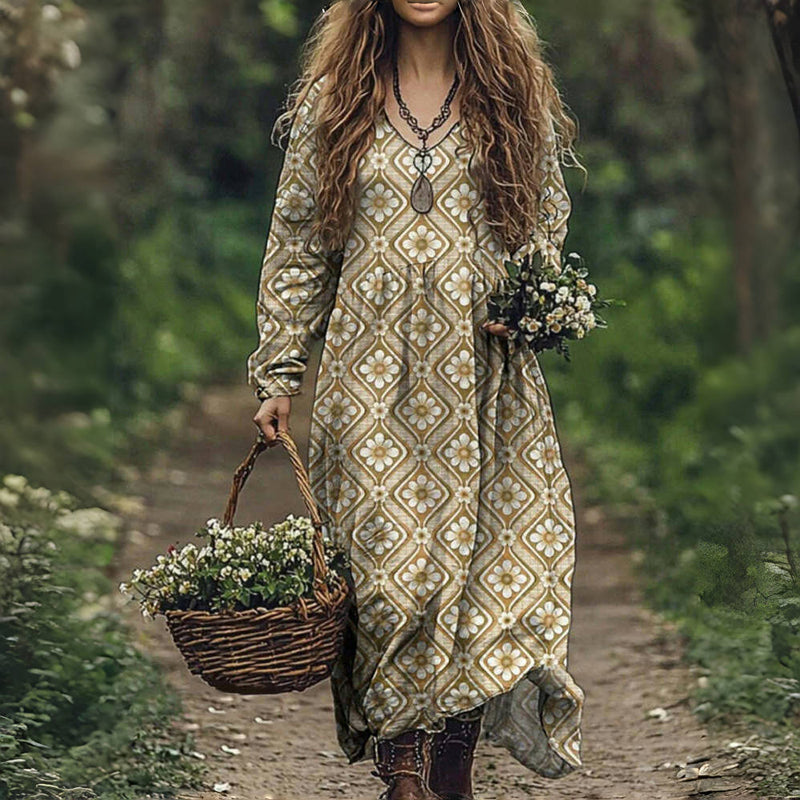 Vintage Klänning Med Blommönster