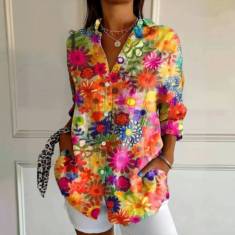 Vintage Blus Med Blommönster