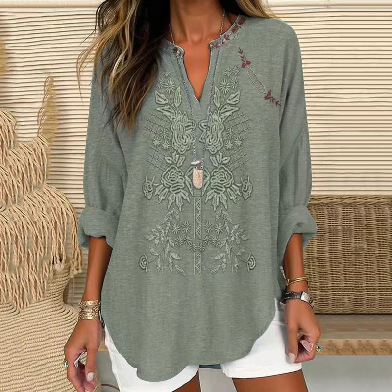 Vintage Blus Med Blommönster